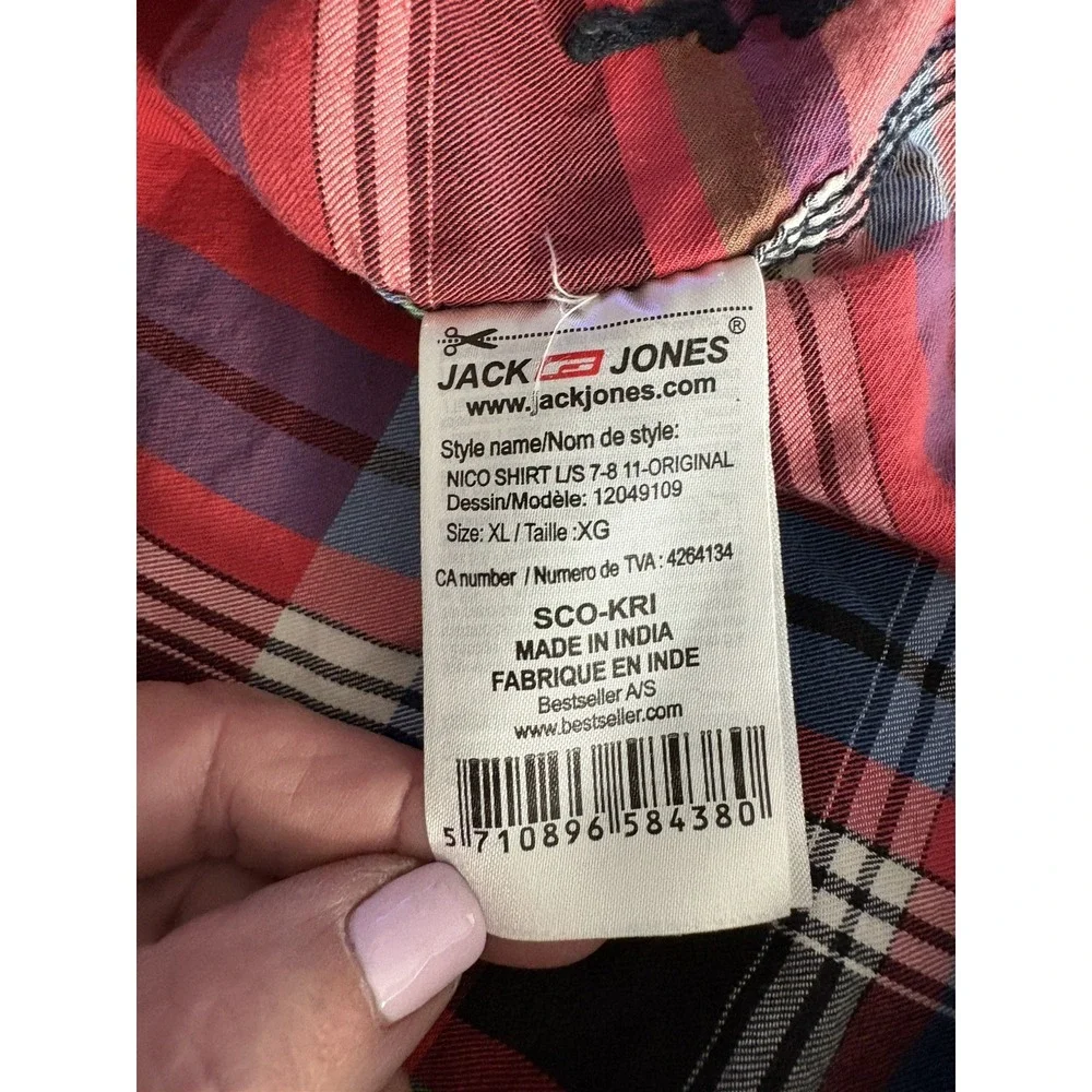 Jack & Jones Boys Detachable Hood Plaid Cotton Shirt Jacket Red Blue Green XL